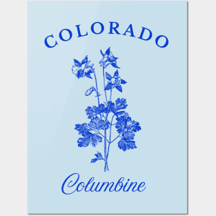 Colorado State Flower Blue Mountain Columbine Vintage Floral Posters and Art